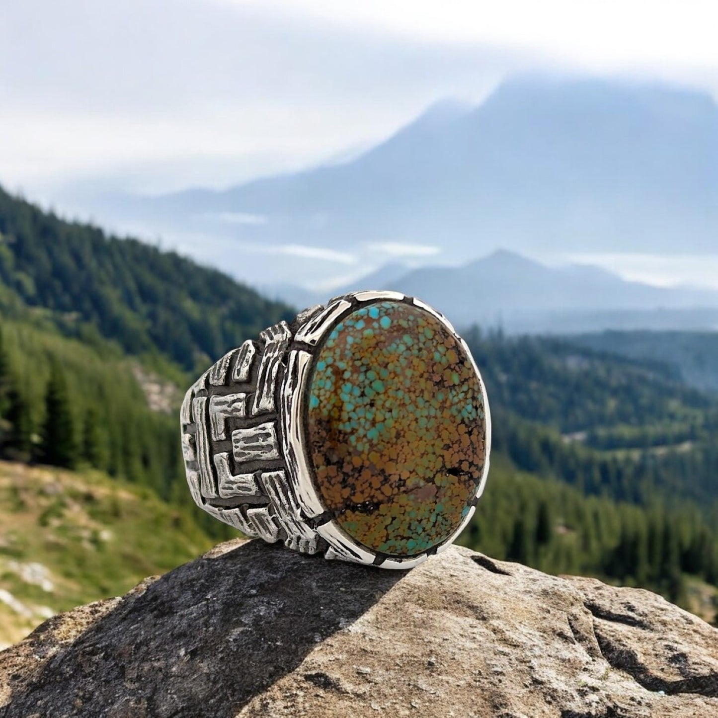 Horse Heaven | Handcrafted Sterling Silver Ring with Kingman Turquoise Cabochon, Artisan Jewelry - Size 9.5