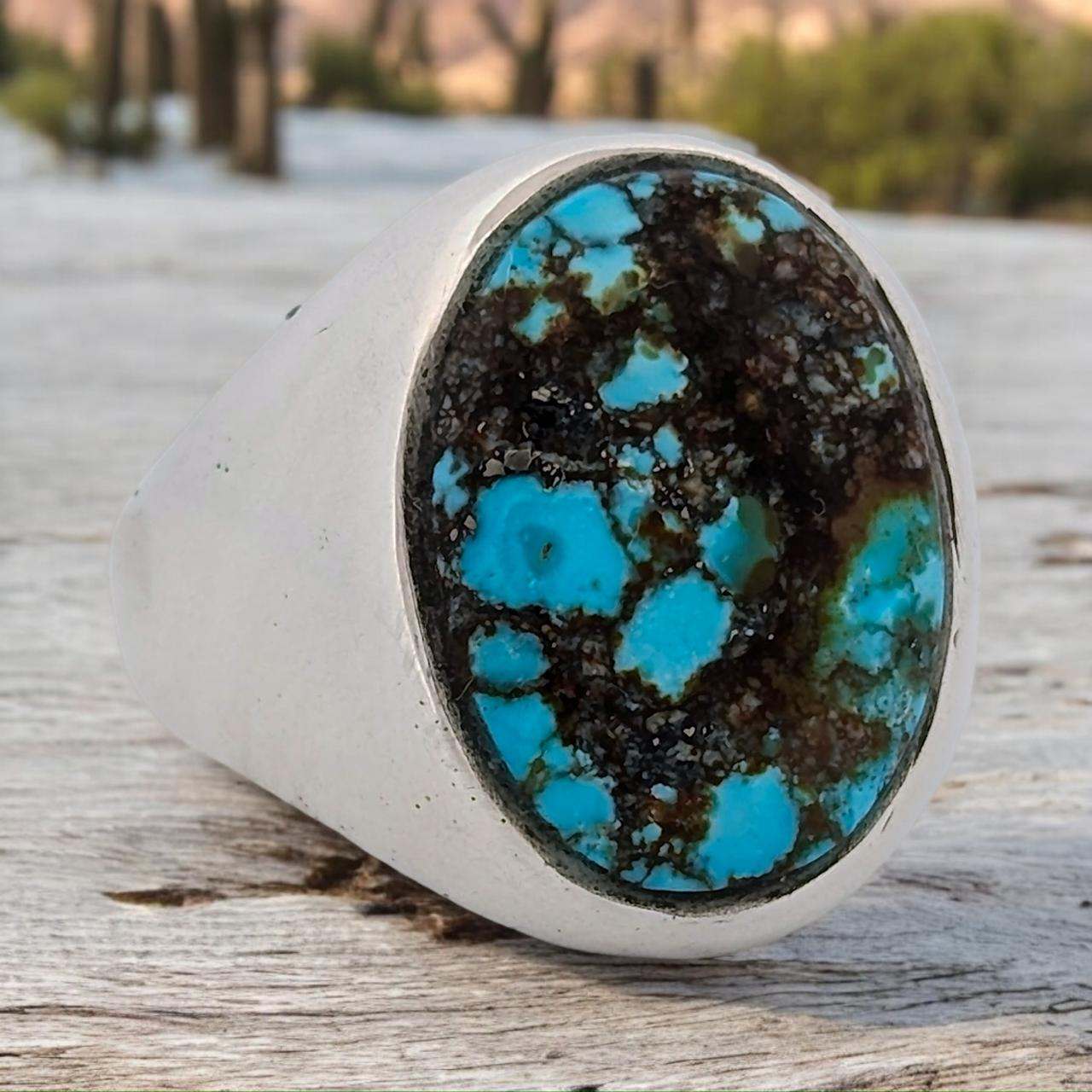 Wolf City | Handcrafted Sterling Silver Ring with Kingman Turquoise Cabochon | Size 9