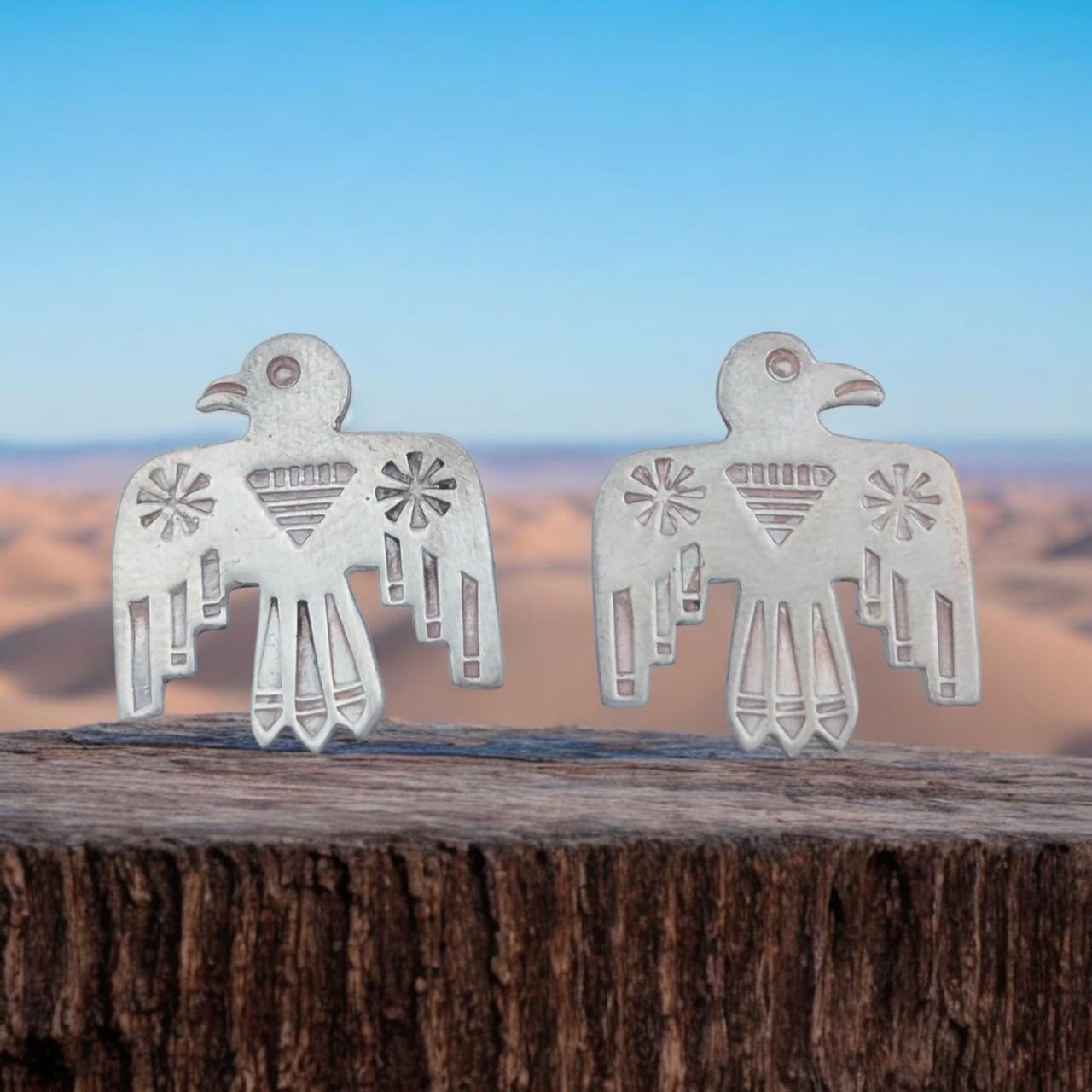 ThunderBird Ridge Vintage Style Sterling Silver Thunderbird Earrings, 1/2" Wide | Classic Design