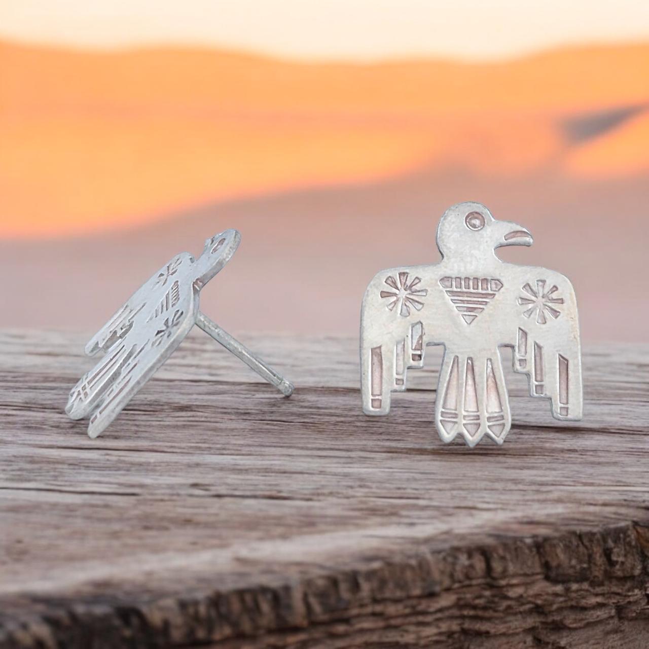 ThunderBird Ridge Vintage Style Sterling Silver Thunderbird Earrings, 1/2" Wide | Classic Design