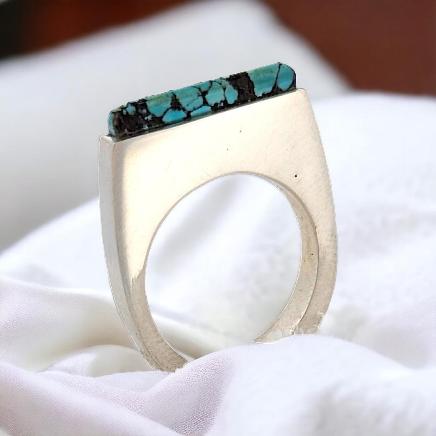 Coyote Hollow | Sterling Silver Sleek Ring with Robin's Egg Blue Turquoise Cabochon by Robert Drozd - Size 5