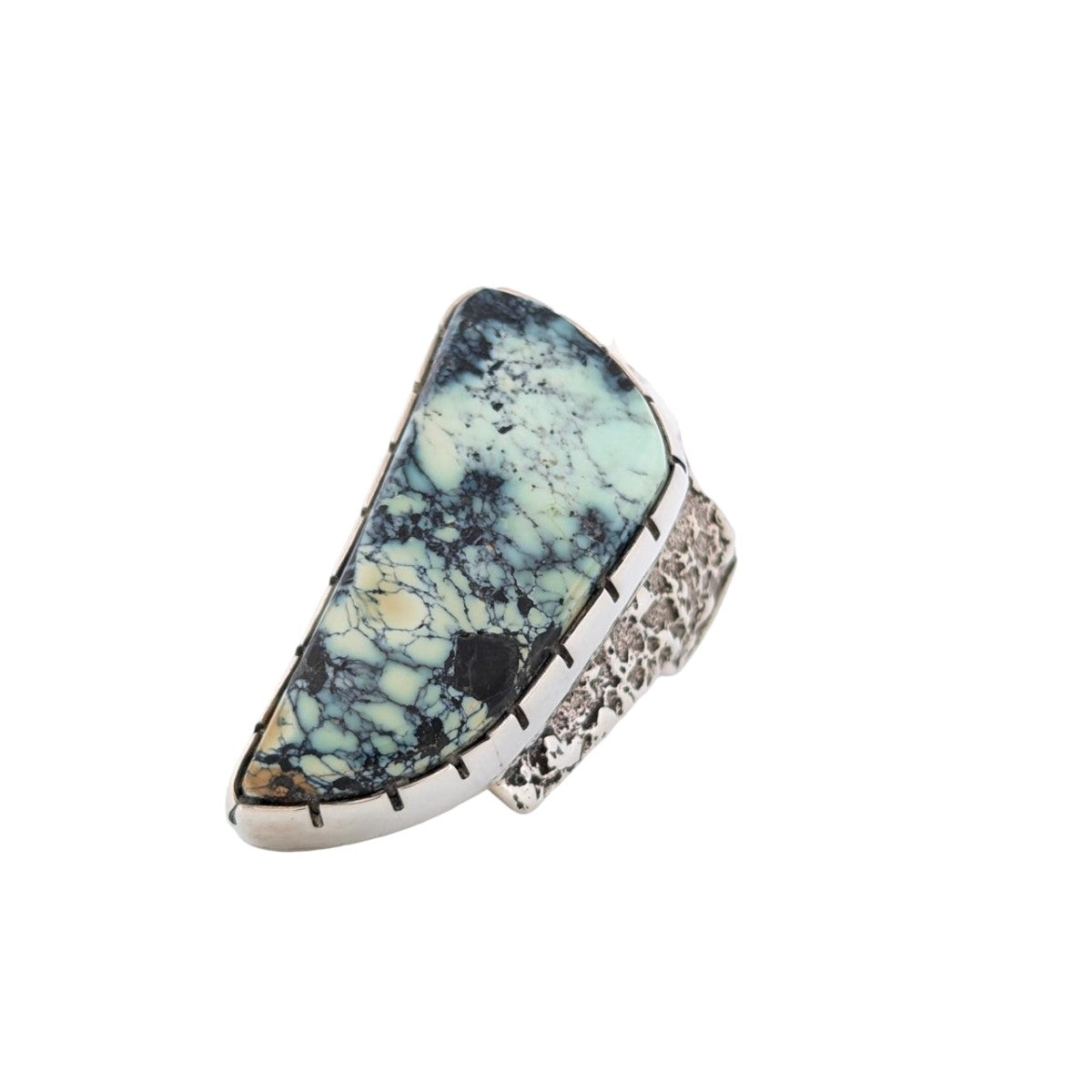 Bandera Gulch | Handmade Sterling Silver &  New Lander Turquoise Ring with Tufa Cast Shank - Size 8.75