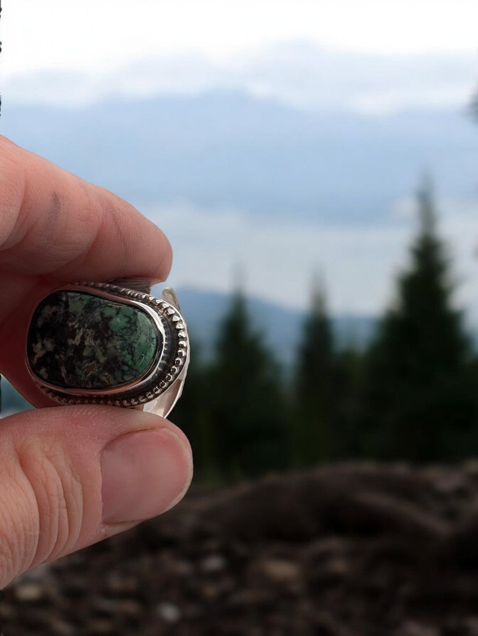 Silent Howl | Handmade Sterling Silver &  Neptune Variscite Ring with Cuttlefish Style Shank- Size 12