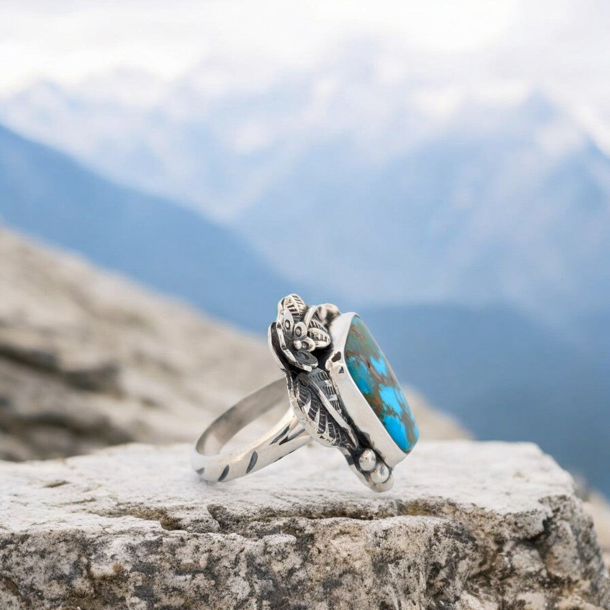 Bliss Springs | Hand Fabricated Sterling Silver &  Polychrome Kingman Turquoise Ring- Size 9