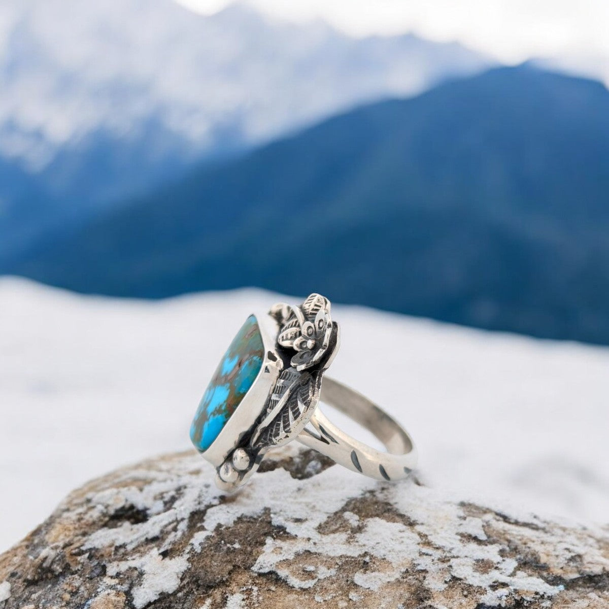 Bliss Springs | Hand Fabricated Sterling Silver &  Polychrome Kingman Turquoise Ring- Size 9