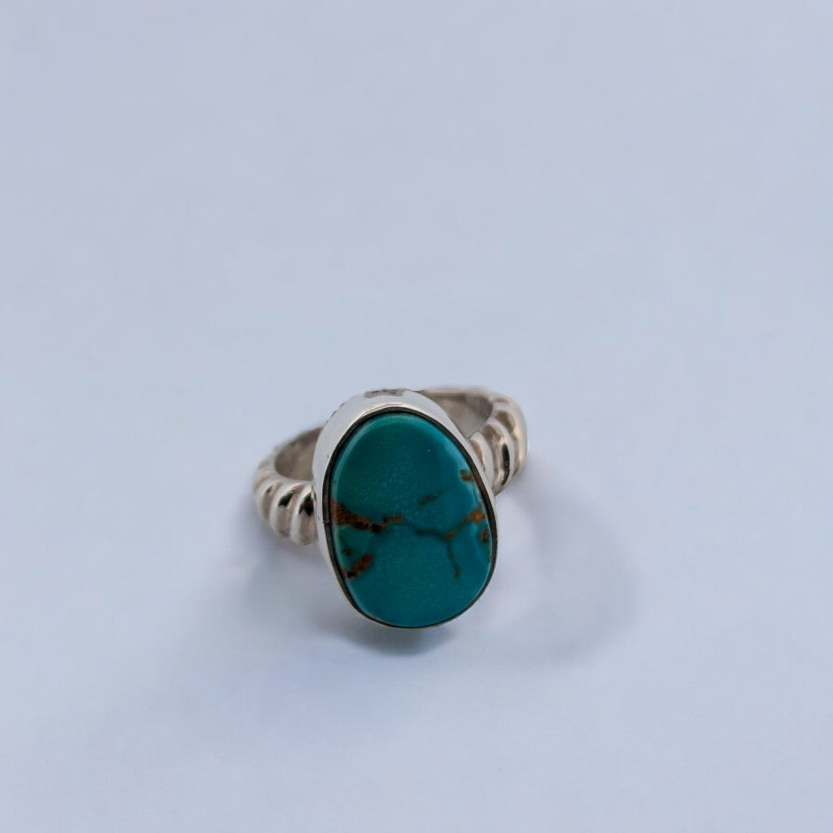 Stark Brooke | Sterling Silver & Kingman Turquoise Twisted Shank Ring - Size 8.25