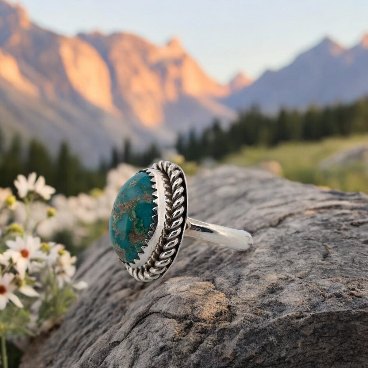 Silent Peak | Handmade Sterling Silver and Turquoise Ring by Jarod Gordy- Size 5