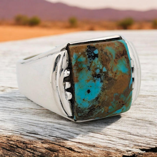 Horse Heaven | Handcrafted Sterling Silver Ring with Kingman Turquoise Cabochon, Artisan Jewelry - Size 9.5