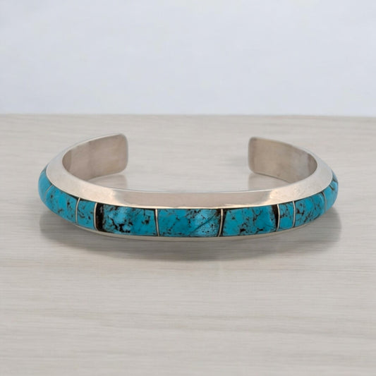 Guadalupe Crossing | Navajo Sterling Silver Turquoise Cuff Bracelet | Handmade Jewelry by Brandon Early