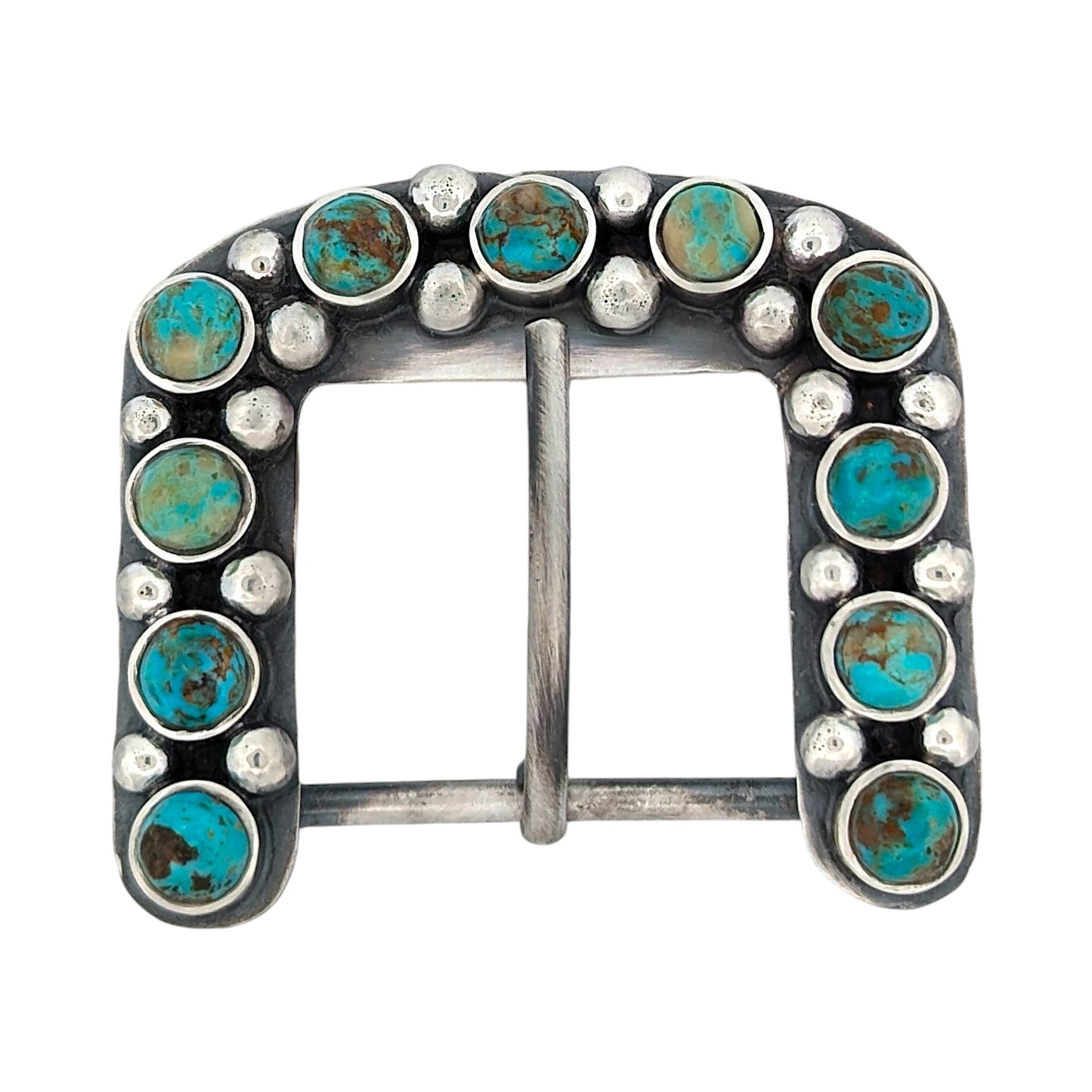 Blue Sundown | New Rob Sherman Sterling Silver Handmade Belt Buckle with Blue and Green Kingman Turquoise Southwestern Rodeo