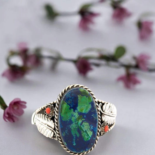 Warp Gulch | Sterling Silver Cuff Bracelet with Azurite and Malachite