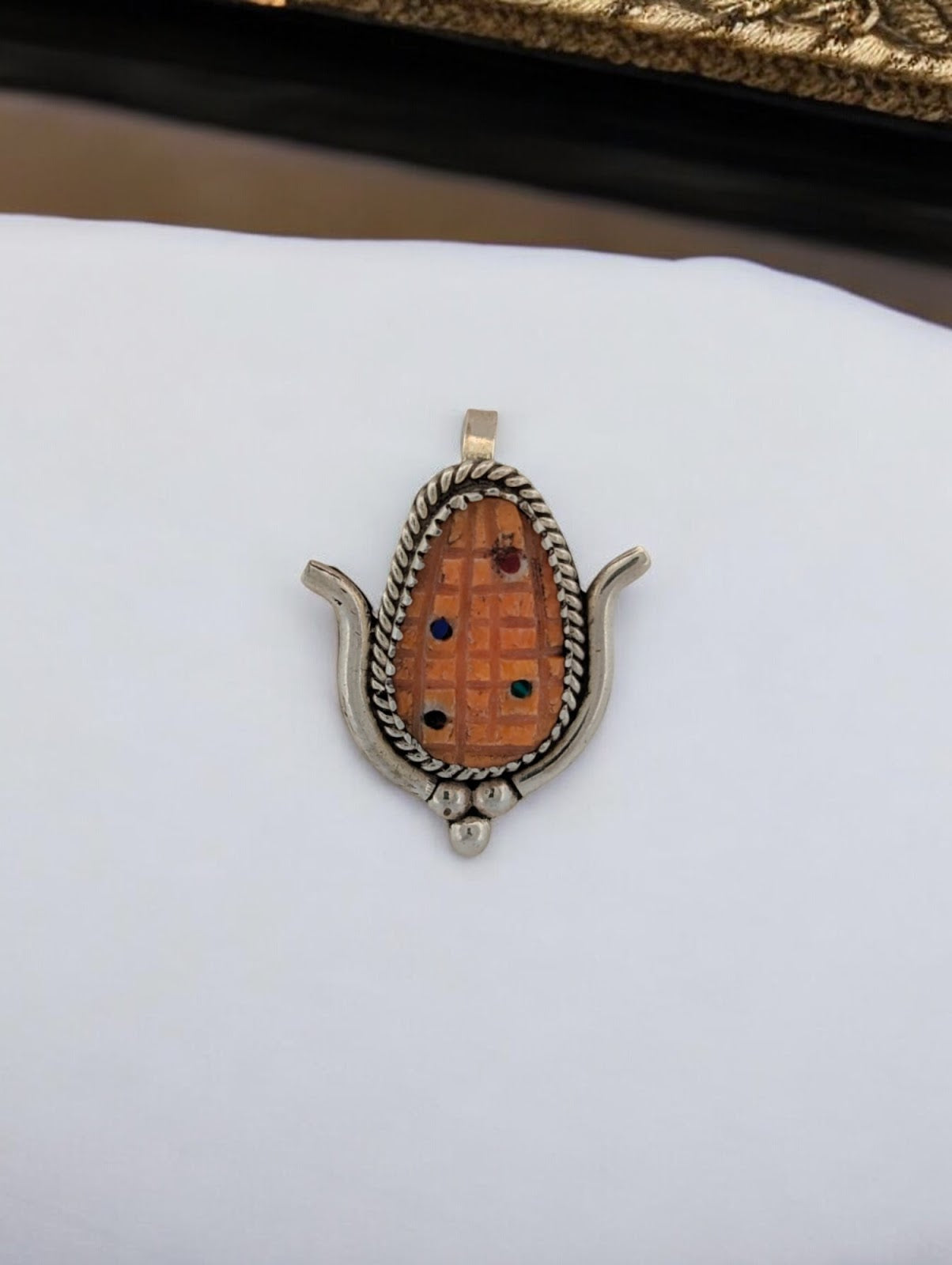 Colt | Zuni Sterling Silver Carved Corn Pendant | Handmade Jewelry