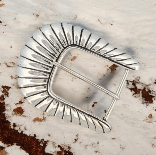 Tex McCraw | 1" Cast Sterling Silver Ranger Buckle with Radiating Pattern and High Polish Finish