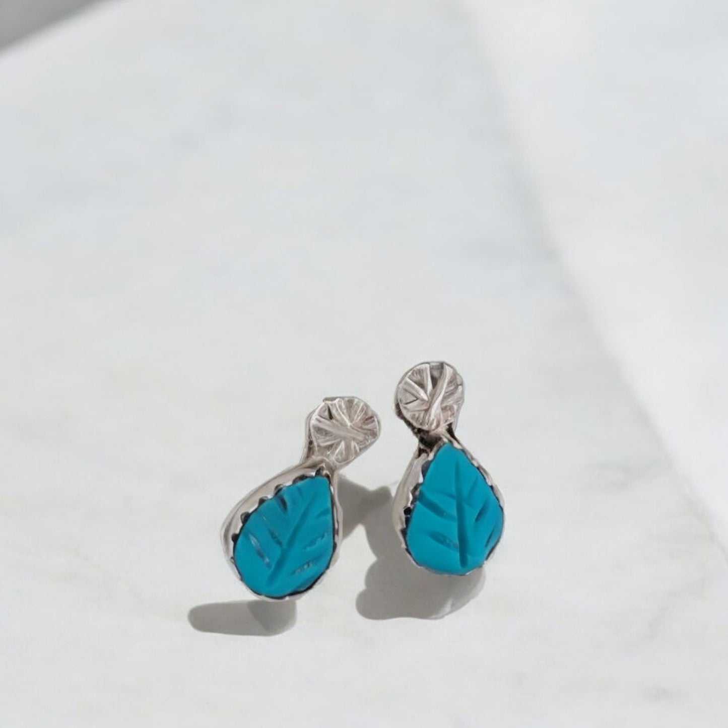 Cowboy Cassidy | Handmade Zuni Sterling Silver and Carved Turquoise Leaf Earring