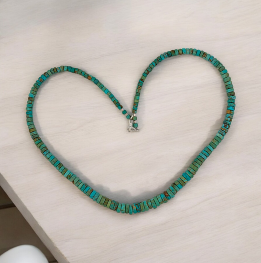 Marian's Gulch | Hand-Strung Kingman Turquoise Necklace with Graduated Disc Beads - 24" Boho Southwestern Jewelry