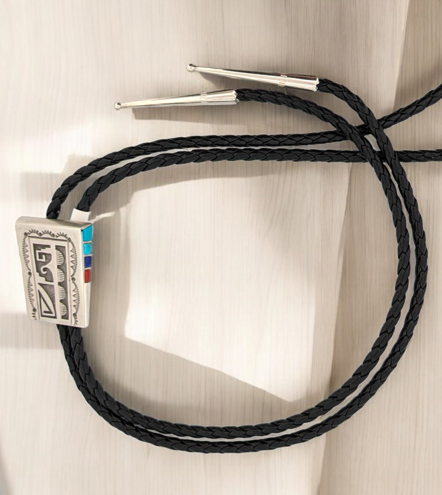 Porcupine Point | New Native American Handmade Sandcast Sterling Silver Bolo Tie with Turquoise