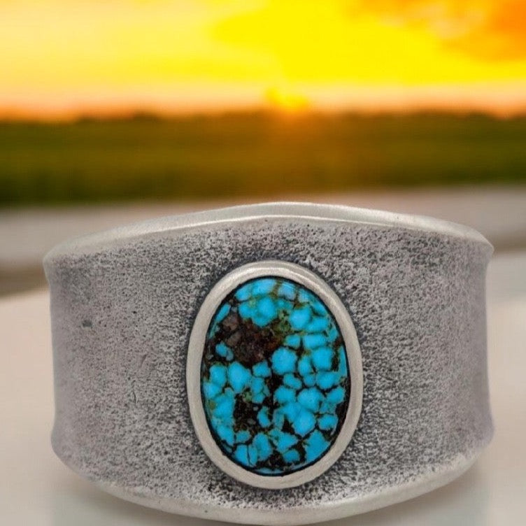 Alamo Crossing | Sterling Silver Kingman Turquoise Tufa Cast Cuff Southwestern Bracelet