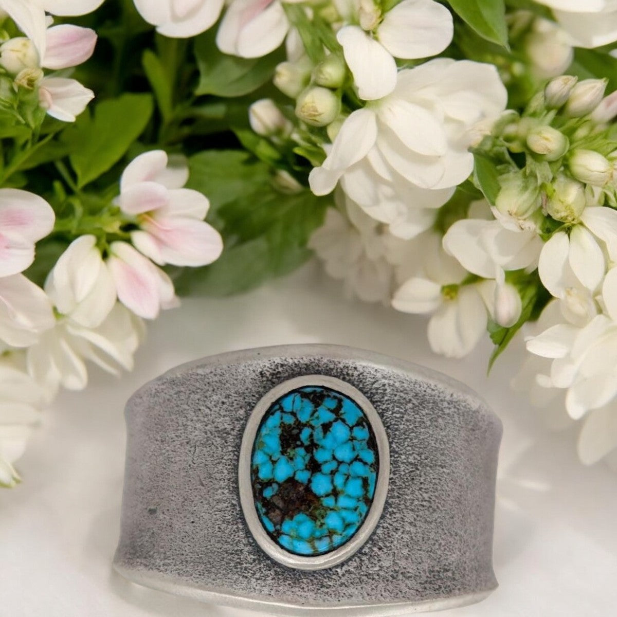 Alamo Crossing | Sterling Silver Kingman Turquoise Tufa Cast Cuff Southwestern Bracelet