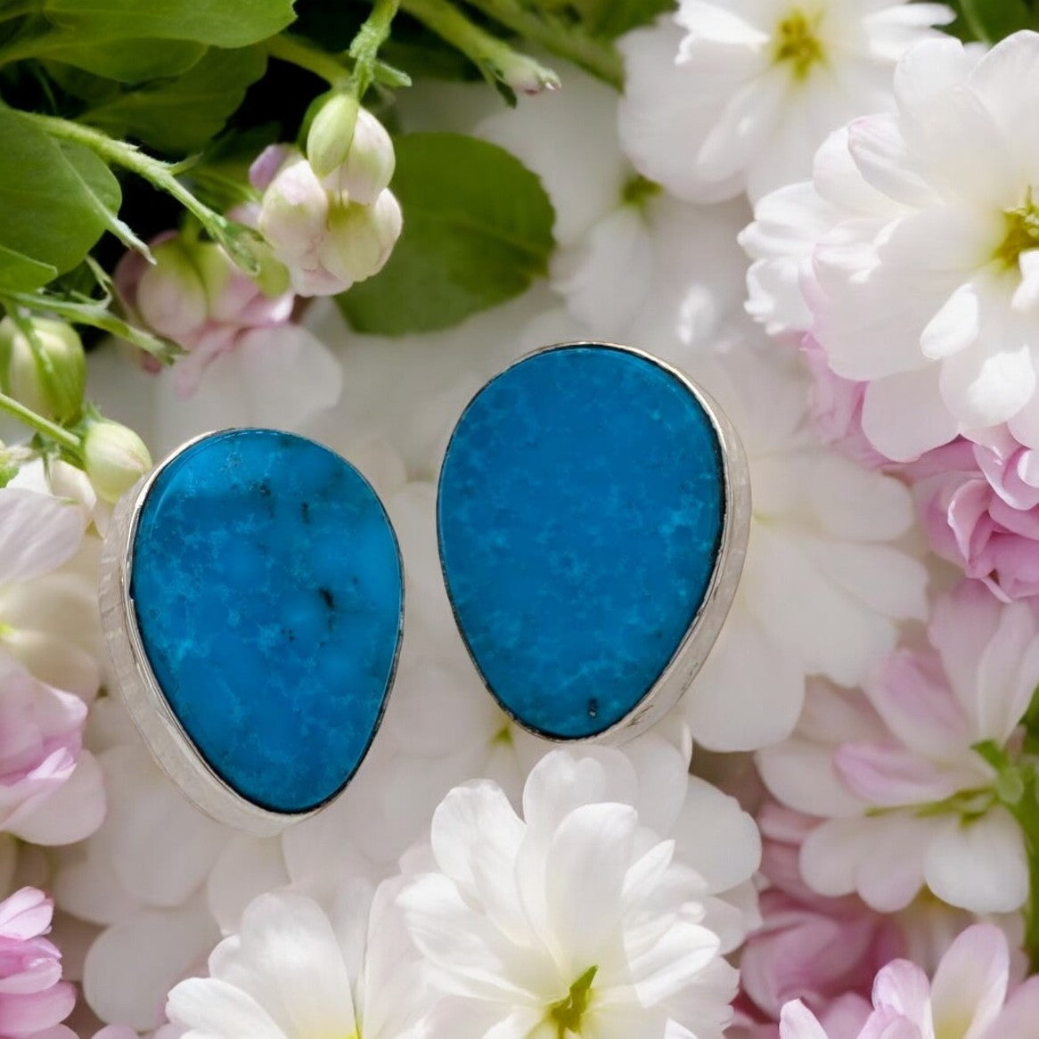 Lone Rock | Hand Fabricated Sterling Silver Kingman Turquoise Omega Back Earrings | Artisan Jewelry