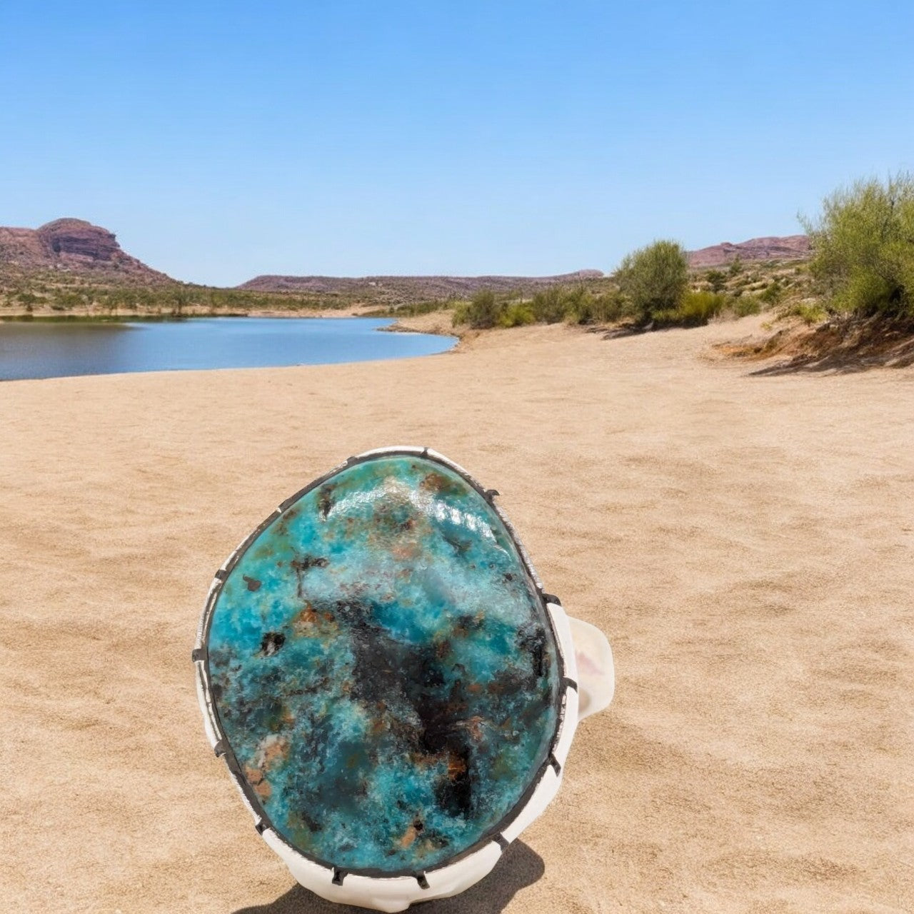 Cruel Roost | Sterling Silver Handmade Ring with Blue/Green Turquoise and Castellated Bezel - Size 8