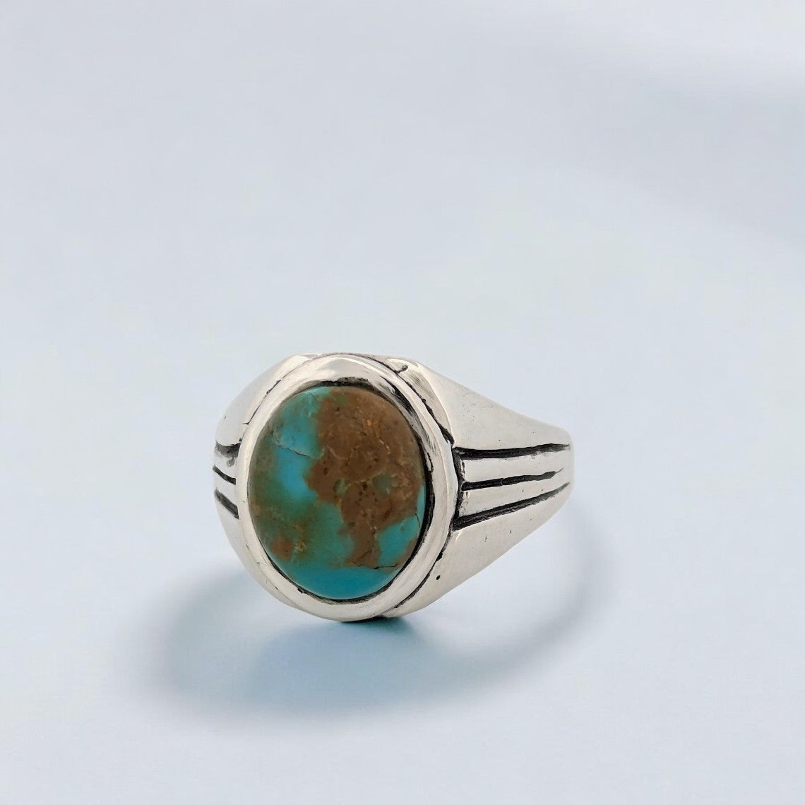 Weeping Mary | Handcrafted Vintage-Style Sterling Silver Ring with Green Kingman Turquoise Cabochon - Size 11