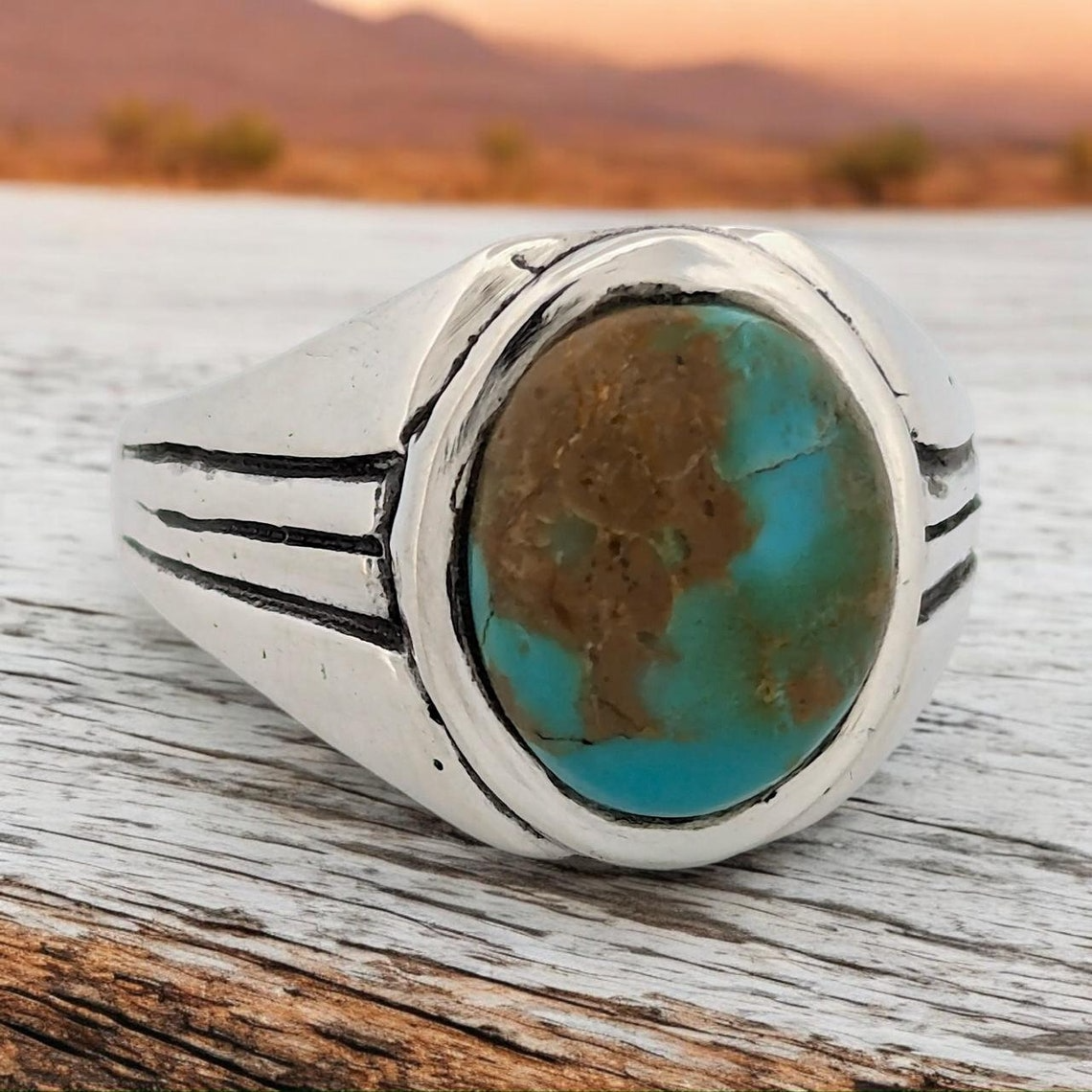 Weeping Mary | Handcrafted Vintage-Style Sterling Silver Ring with Green Kingman Turquoise Cabochon - Size 11