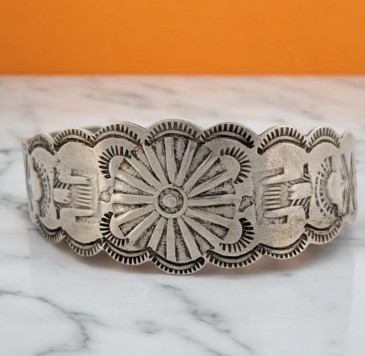 Ironwood Ridge | Vintage Sterling Silver Stamped Bracelet Featuring Fan Patterns