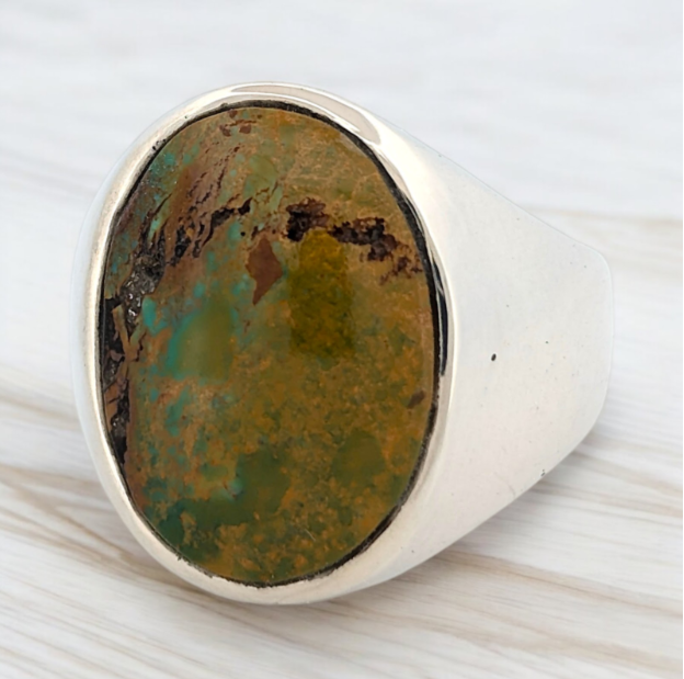 Scarlet Sky | Handmade Sterling Silver Signet Ring with Kingman Turquoise