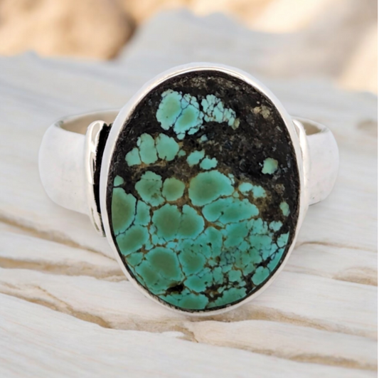 Wild Rose | Handmade Sterling Silver Ring with Arizona Polychrome Turquoise, Size 7