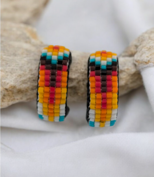 Goliad | Native American Handmade Beaded Hoop Earrings in Vibrant Colors by Navajo Artist