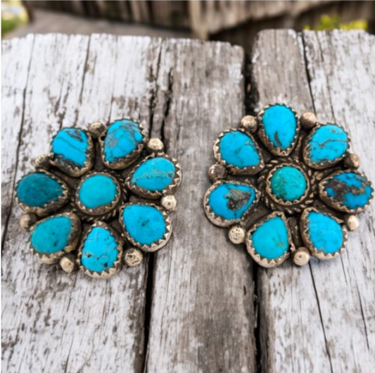 Buckskin Beau | New Native American Handmade Cluster Turquoise Earrings