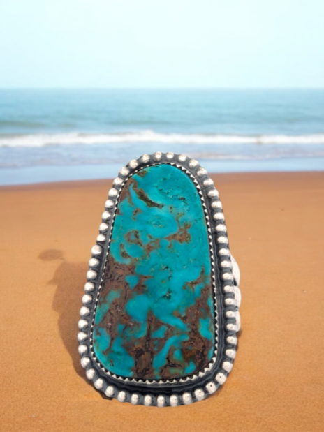 Hawk's Nest | Hand-Fabricated Sterling Silver Ring - Bold Kingman Turquoise (Size 10)