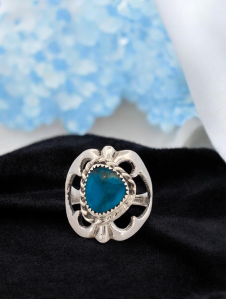 Rock Canyon | Sterling Silver Handmade Ring with Kindman Turquoise Cabochon (Size 8.5)