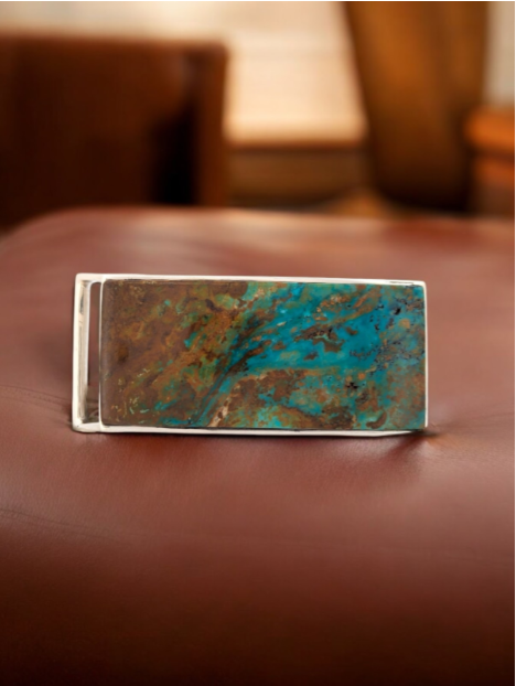 Kingman Run | Hand-Fabricated Sterling Silver Belt Buckle with Large Kingman Turquoise Stone