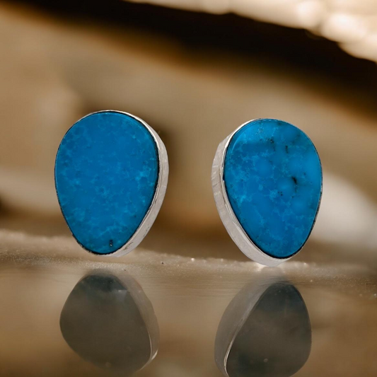 Lone Rock | Hand Fabricated Sterling Silver Kingman Turquoise Omega Back Earrings | Artisan Jewelry