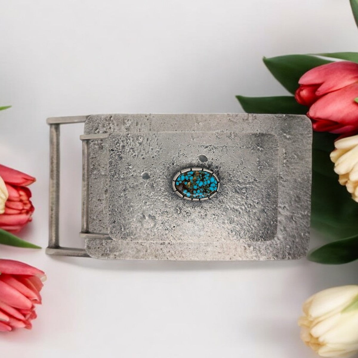 Gambler's Ledge | New Rob Sherman Tufa Cast Sterling Silver and Turquoise Belt Buckle