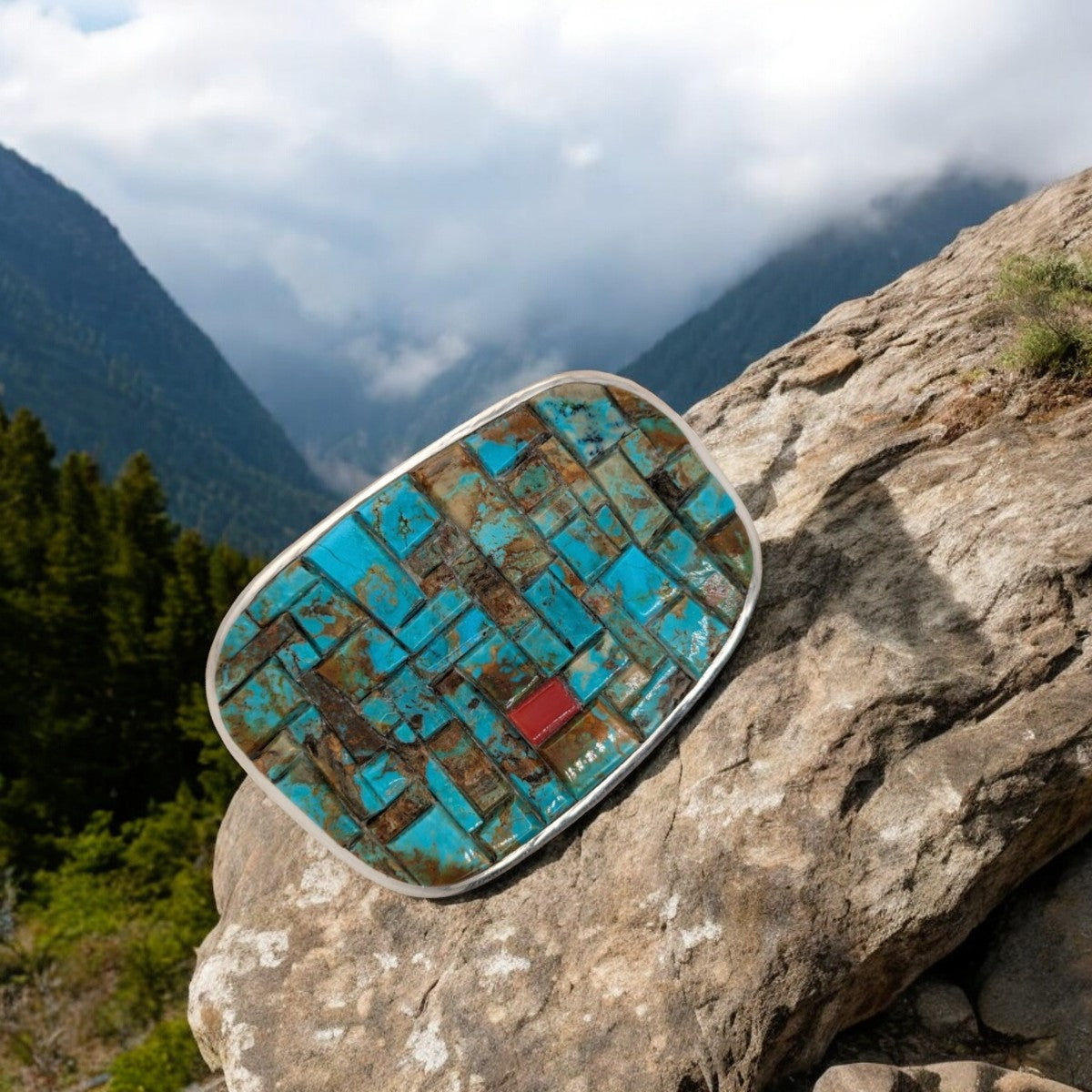 WildTooth Summit | New Sterling Silver and Turquoise Cobblestone Inlay Belt Buckle