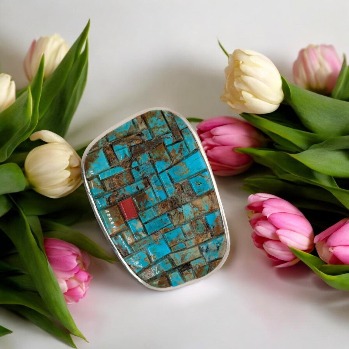 WildTooth Summit | New Sterling Silver and Turquoise Cobblestone Inlay Belt Buckle