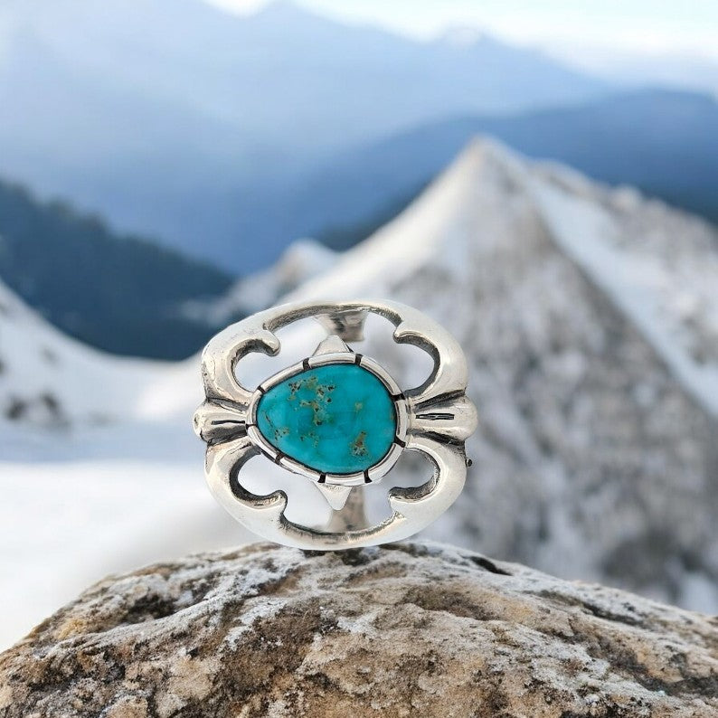 Broken Stream | Handmade Sterling Silver &  Kingman Turquoise Ring- Size 8