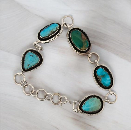 Yellow Rose | Navajo Sterling Silver Turquoise Bracelet | Handmade Jewelry by Edward Johnson