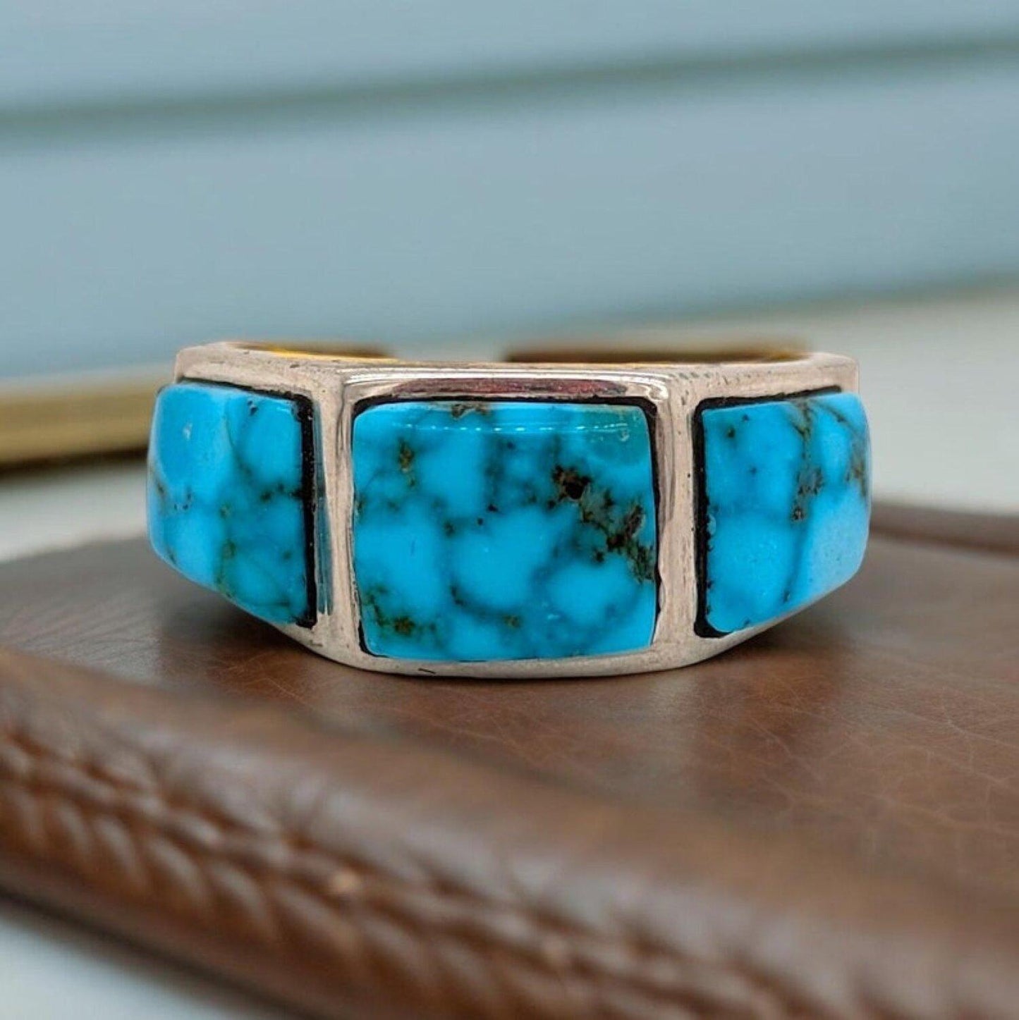 RedVale Sterling | Silver Three Stone Ring with Blue Kingman Turquoise by Rob Sherman - Size 7