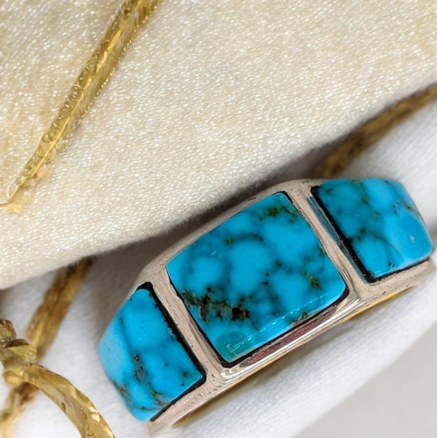 RedVale Sterling | Silver Three Stone Ring with Blue Kingman Turquoise by Rob Sherman - Size 7