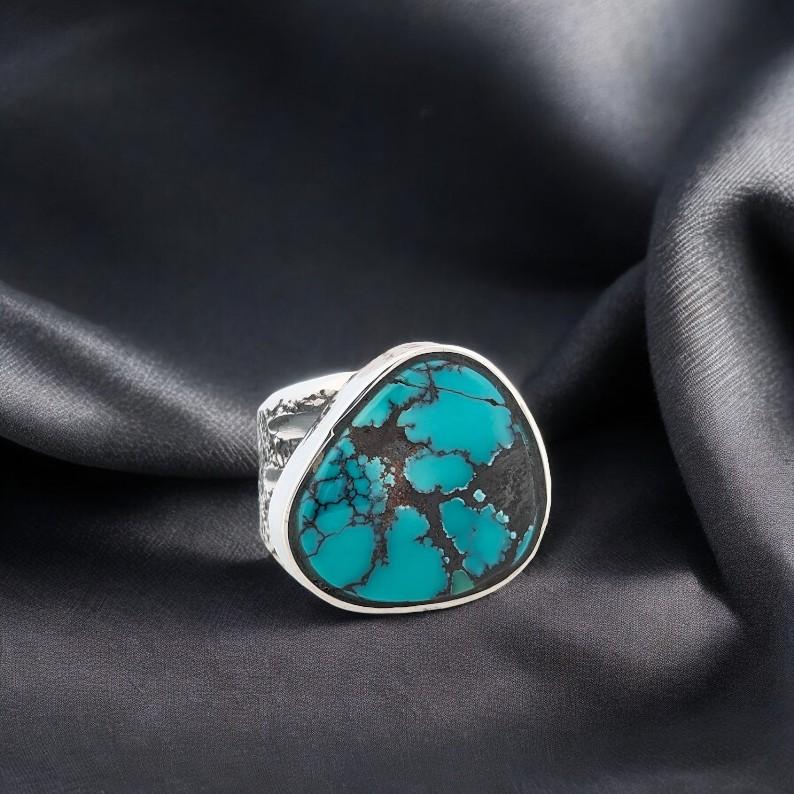 Whiskey Basin | Tufa Cast Sterling Silver Ring with Blue Kingman Turquoise  - Size 6.5