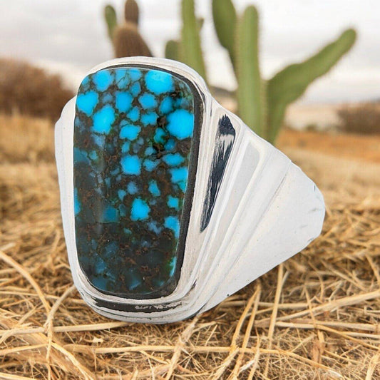 Frosted Trail | Sterling Silver and Kingman Turquoise Handmade Ring - Size 8