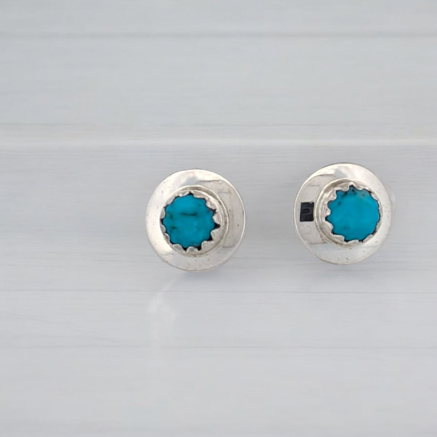 Coyote Ridge | New Native American Handmade Sterling Silver and Round Turquoise Button Earrings