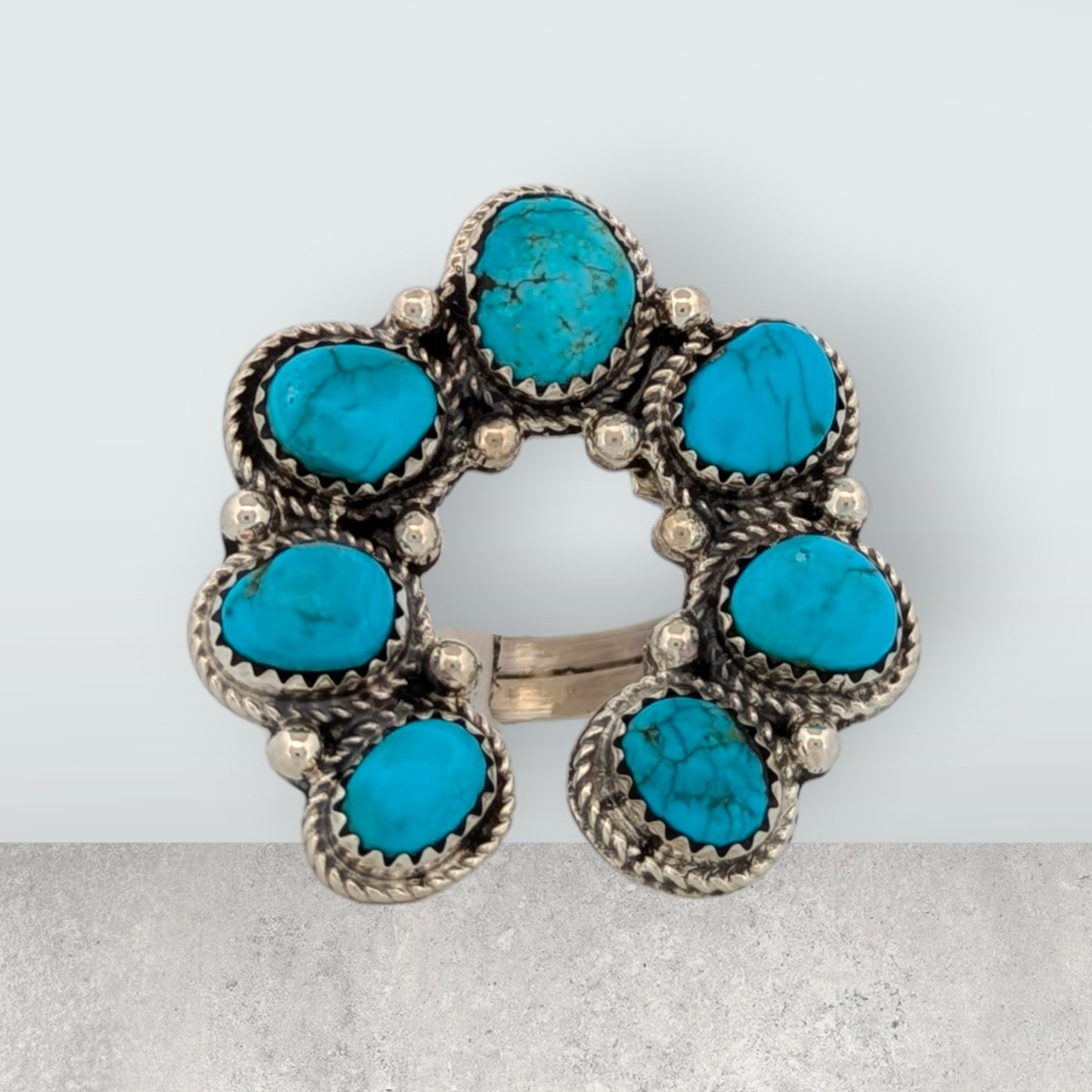 Palo Dura | New Sterling Silver and Turquoise Naja Ring by Navajo Artist Rita Dawes