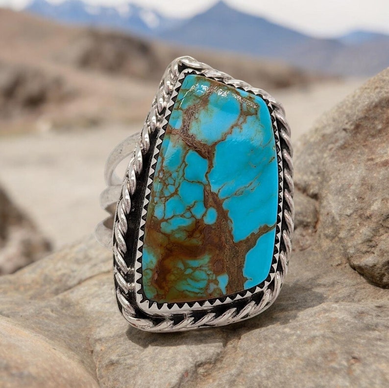 Windy Tooth | Sterling Silver and Turquoise Ring Handmade - Size 8