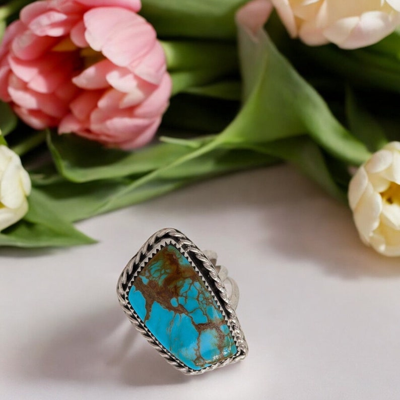 Windy Tooth | Sterling Silver and Turquoise Ring Handmade - Size 8