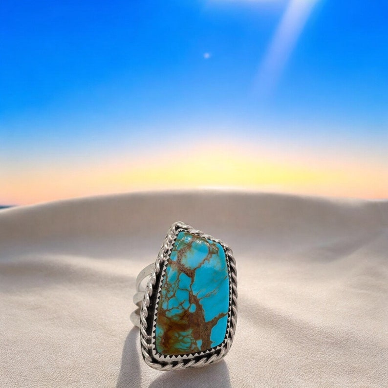 Windy Tooth | Sterling Silver and Turquoise Ring Handmade - Size 8