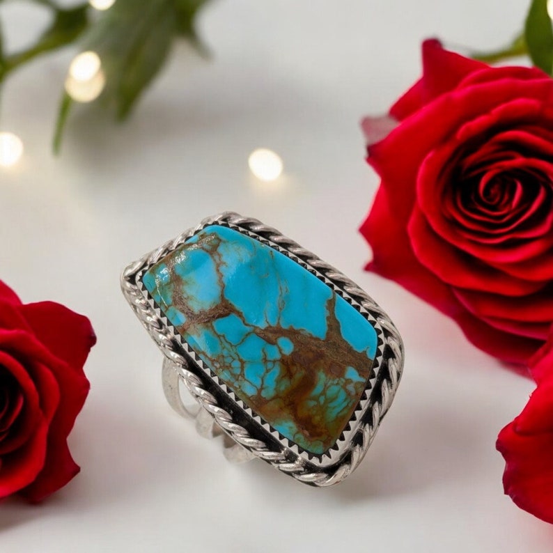 Windy Tooth | Sterling Silver and Turquoise Ring Handmade - Size 8